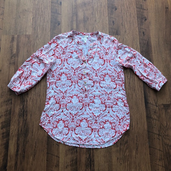 Grand & Greene V-Neck 3/4 Sleeve Printed Blouse Sz. S - Picture 2 of 7